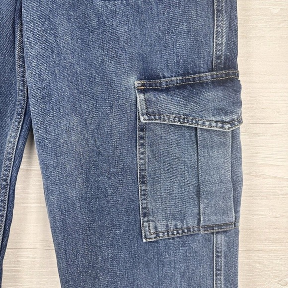 BDG Urban Outfitters Cargo Skate Jeans Women Sz 27 Blue Elastic Waist Wide Leg - Picture 4 of 16